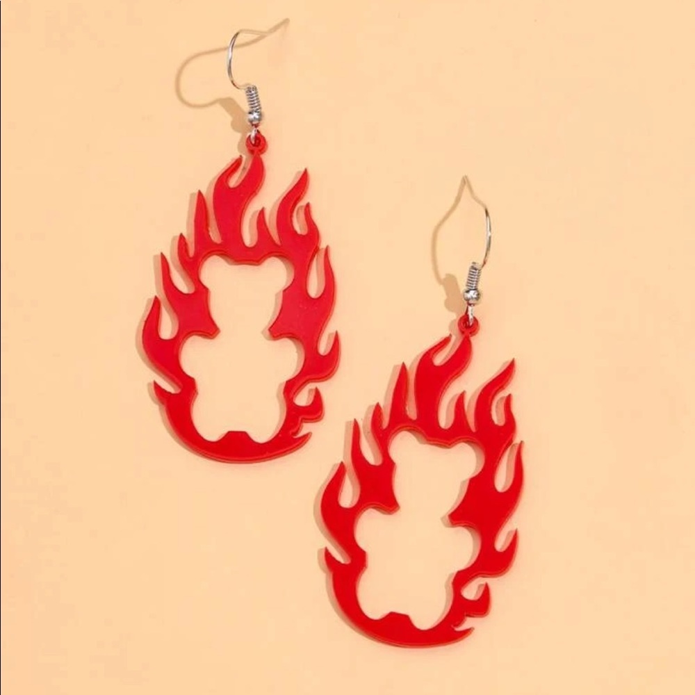 Bear on fire punk hanging drop earrings